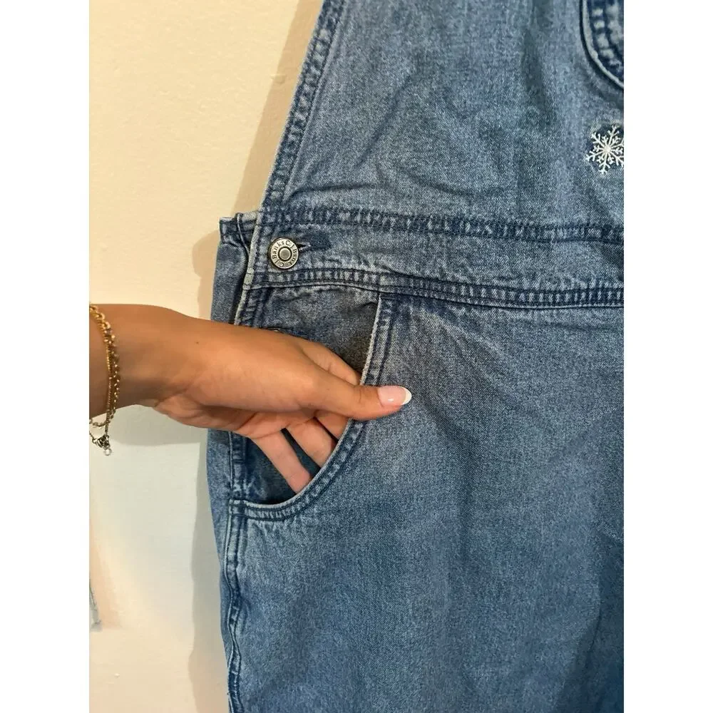 Vtg. C.J. Banks 24W Denim Overalls Women Embroidered Bear Cottagecore Blue Jean